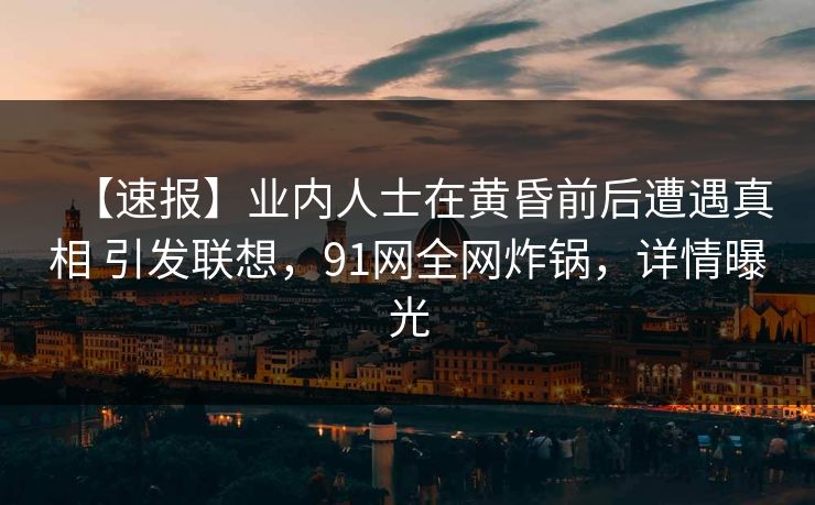 【速报】业内人士在黄昏前后遭遇真相 引发联想，91网全网炸锅，详情曝光
